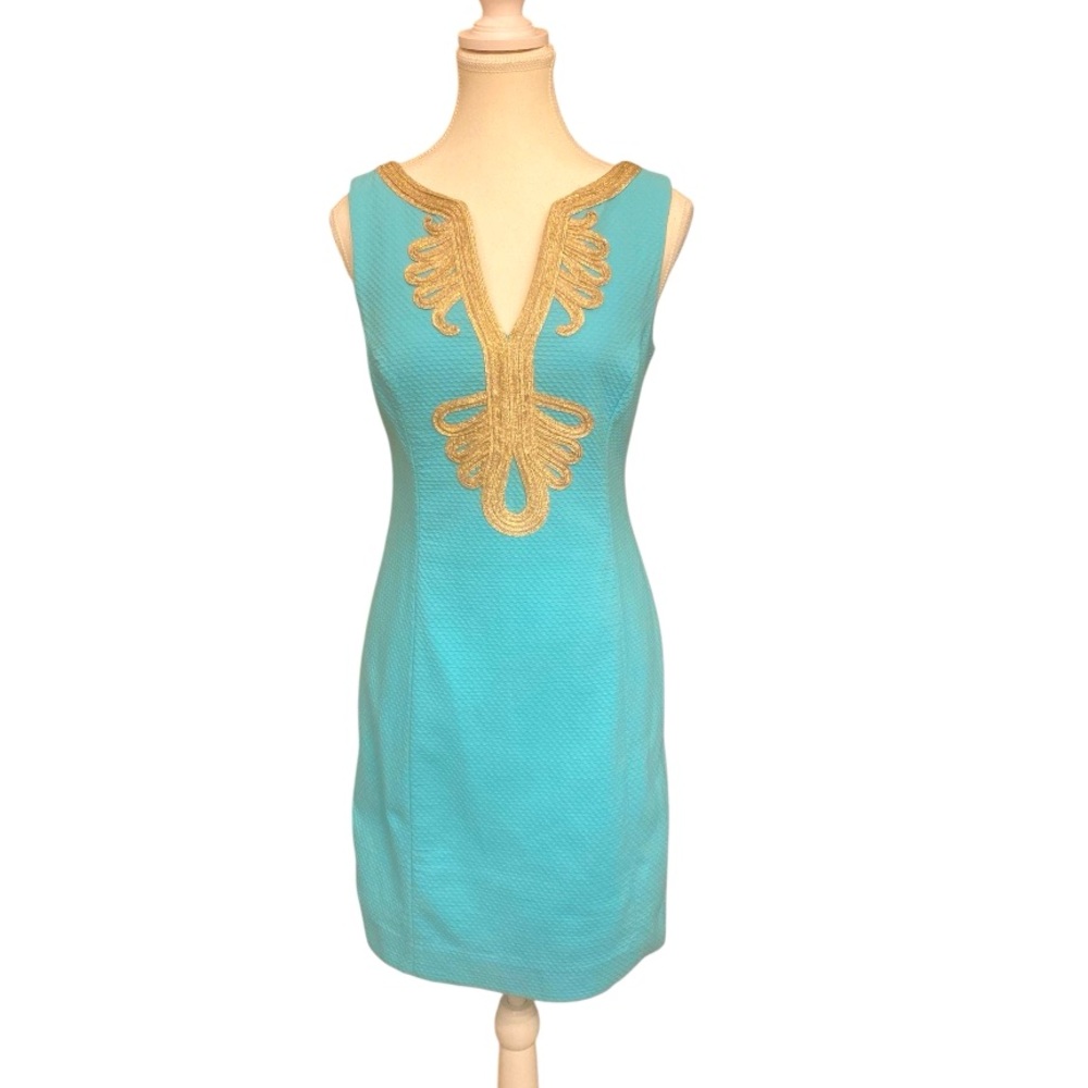 Lilly Pulitzer Turquoise and Gold Mini Dress